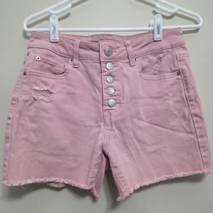 Time And Tru Size 4 Pink Denim Distressed Button Fly Shorts High Waisted Y2k